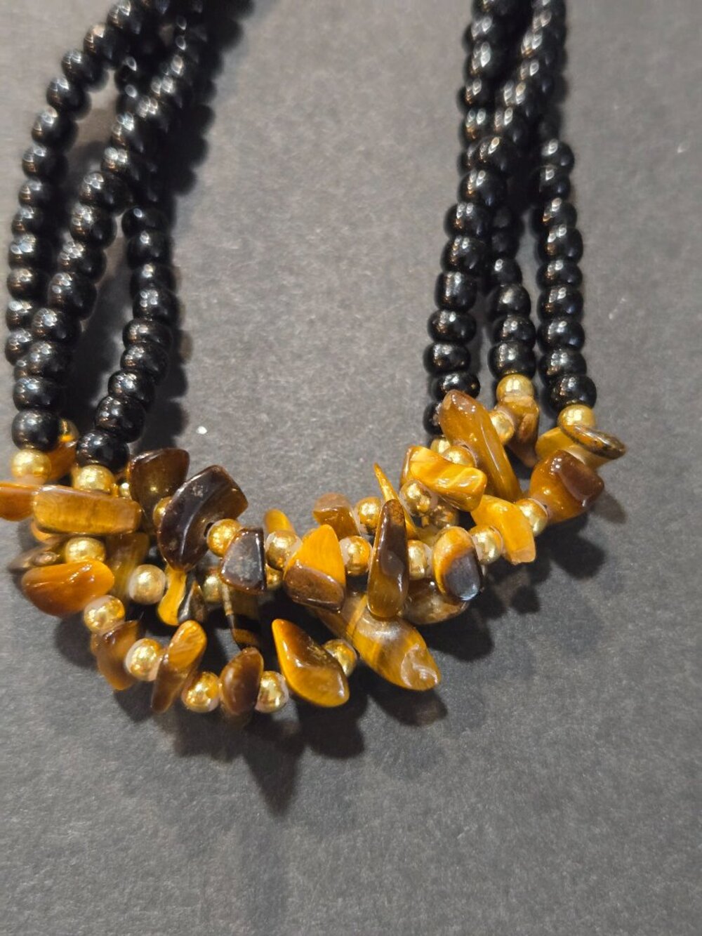 Tiger's Eye & Black Twisted Bead Necklace